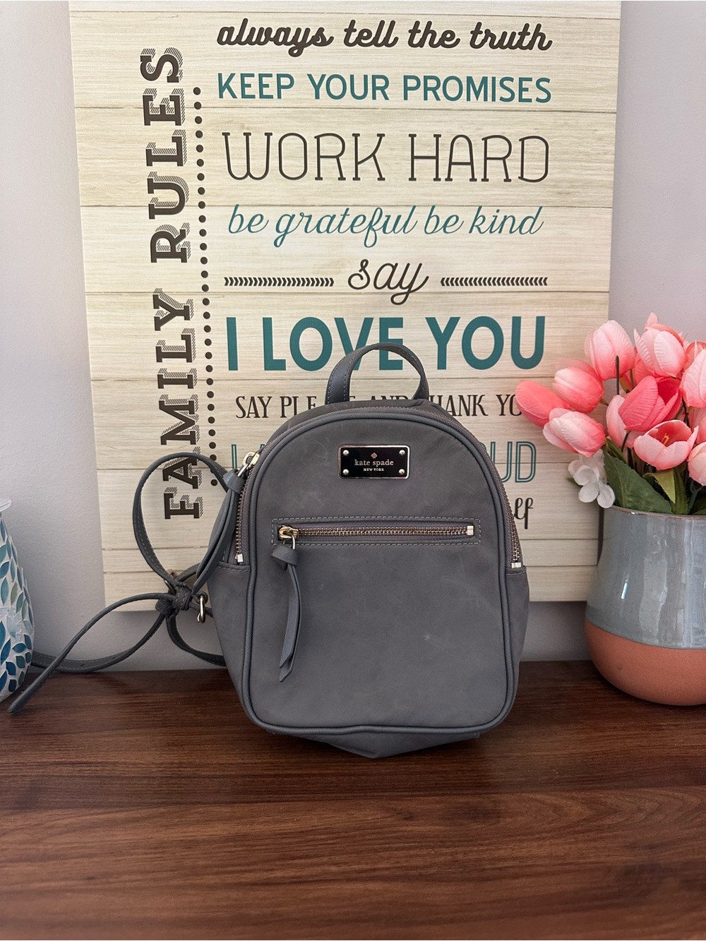Gray Kate Spade Mini Nylon Backpack